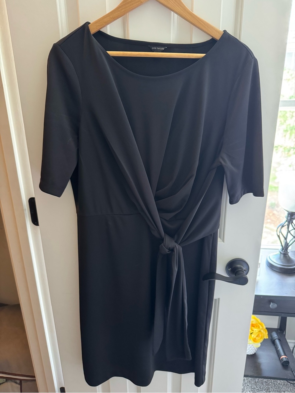 Ann Taylor Black Midi Dress with Front Tie